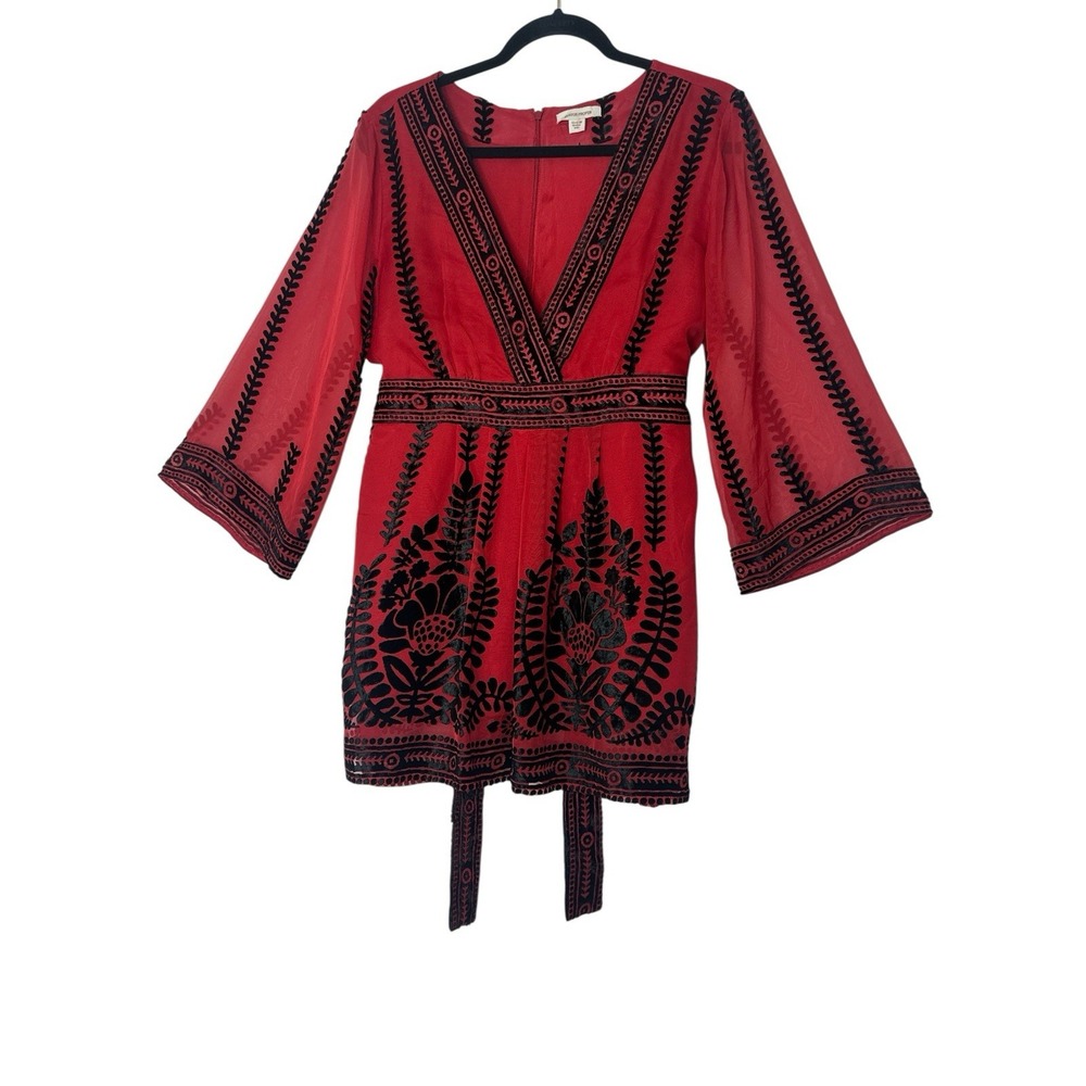 Boston Proper Top‎ Women's Medium Red Velvet Summer Bell Sleeve Elegant Party
